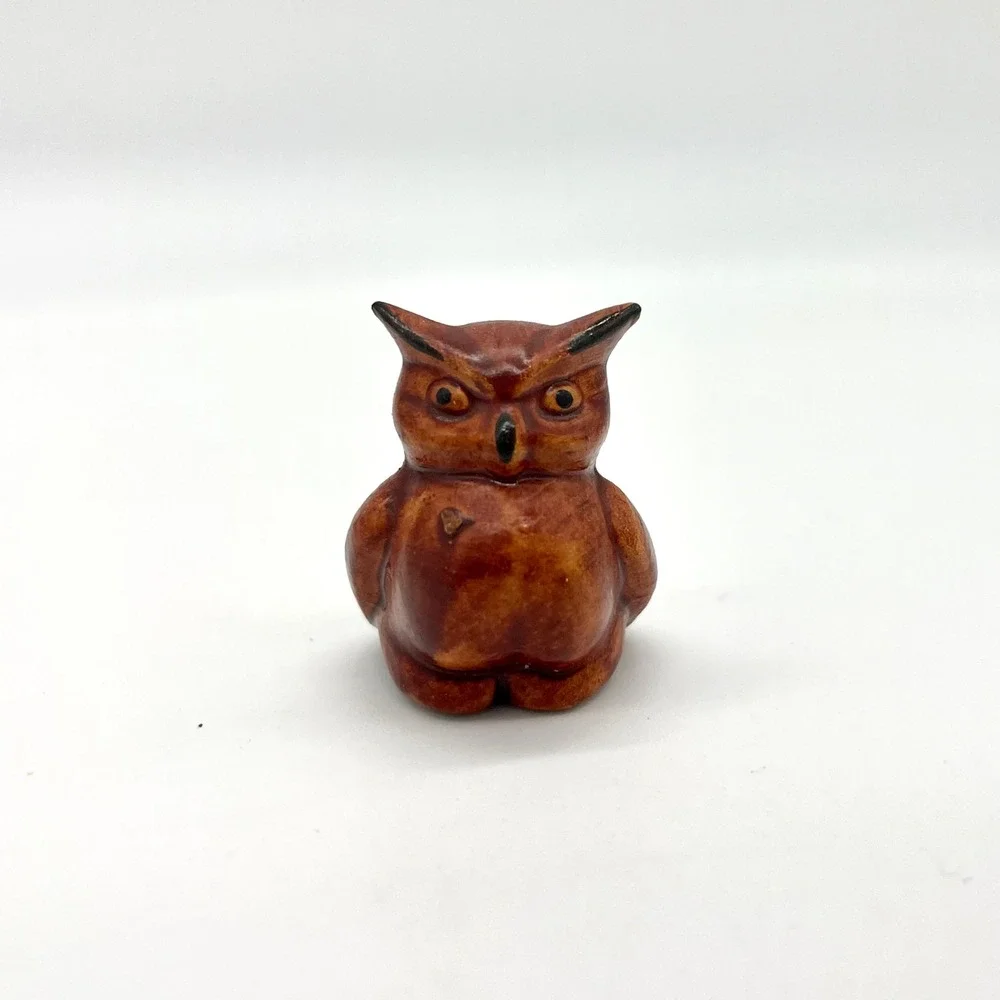 Vintage Owl Figurine Ceramic‎ Brown Home Decor Collectible Bird Statue